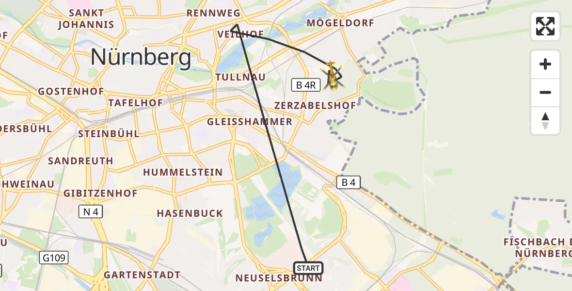 Flugroute Ambulanzhubschrauber Nürnberg - Nürnberg, 26 Oktober 2026, 09:55