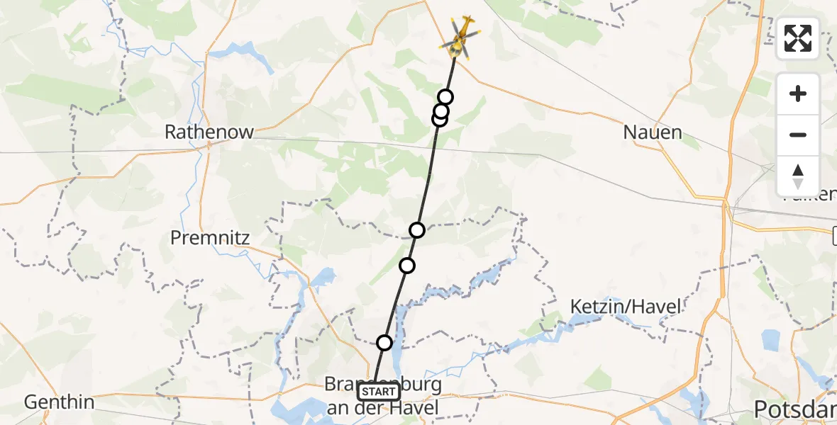 Flugroute Rettungshubschrauber Brandenburg an der Havel - Mühlenberge, 26 Oktober 2026, 09:56