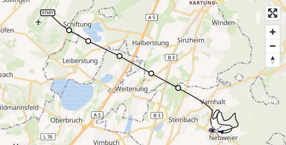 Flugroute Polizeihubschrauber Karlsruhe Baden-Baden Flughafen - Baden-Baden, 26 Oktober 2026, 09:57
