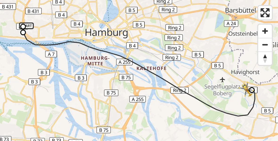 Flugroute Rettungshubschrauber Asklepios Hospital Altona - Christoph Hansa ADAC Hubschrauberlandeplatz, 26 Oktober 2026, 10:01