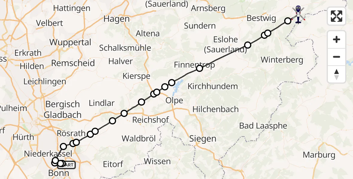 Flugroute Polizeihubschrauber Sankt Augustin - Brilon, 26 Oktober 2026, 10:02