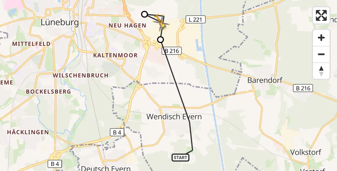 Flugroute Rettungshubschrauber Wendisch Evern - Lüneburg Flugplatz, 26 Oktober 2026, 10:05