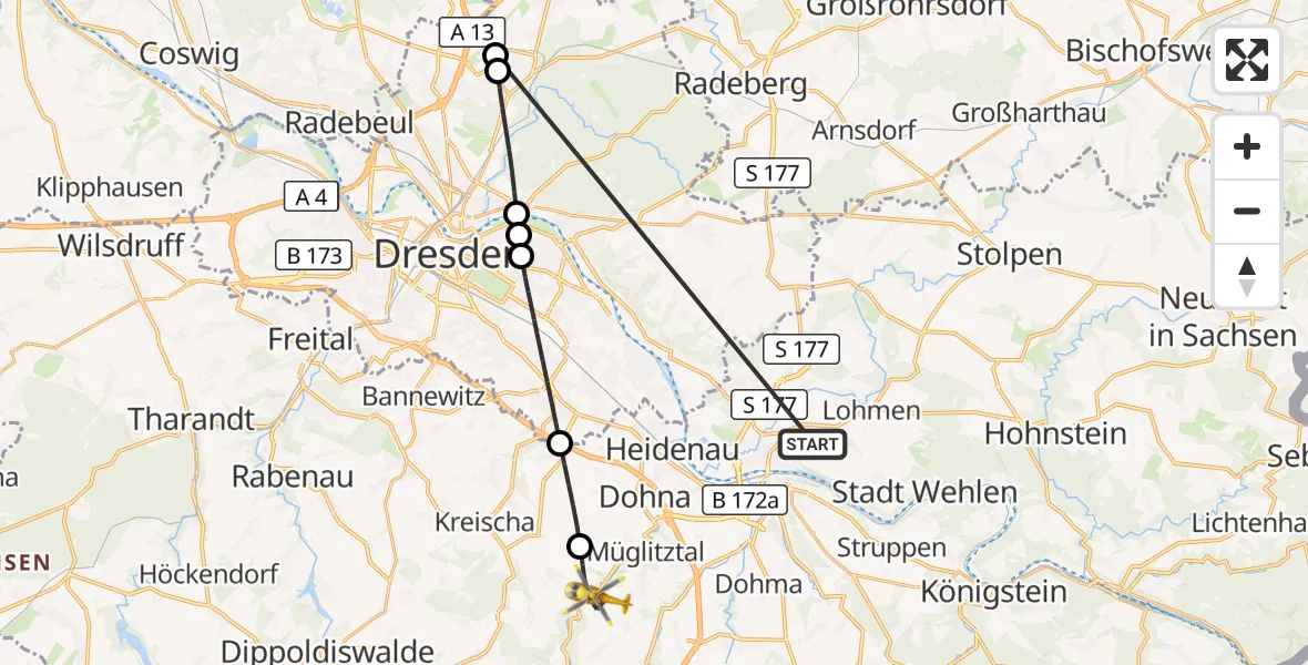 Flugroute Rettungshubschrauber Pirna - Müglitztal, 26 Oktober 2026, 10:06