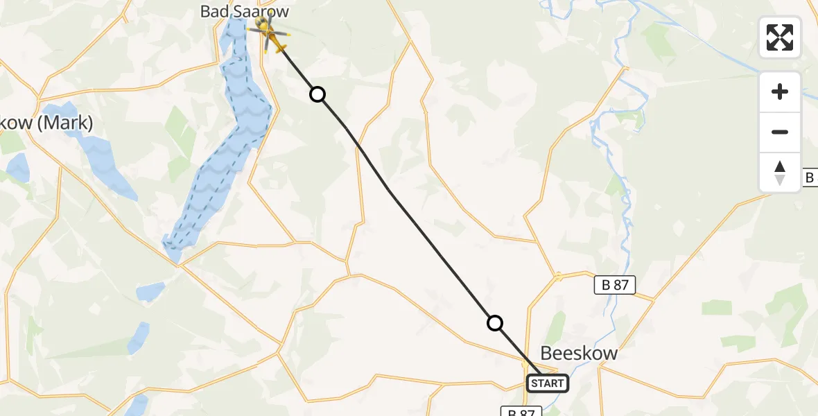 Flugroute Rettungshubschrauber Beeskow - Bad Saarow, 26 Oktober 2026, 10:10