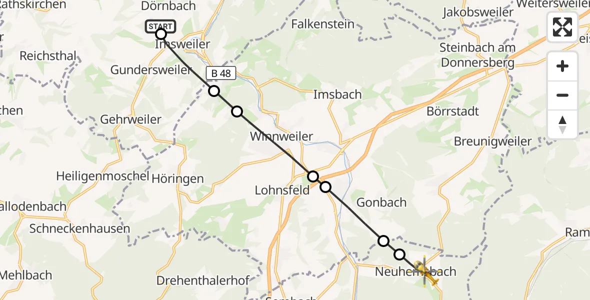 Flugroute Rettungshubschrauber Rockenhausen - Neuhemsbach, 26 Oktober 2026, 10:11