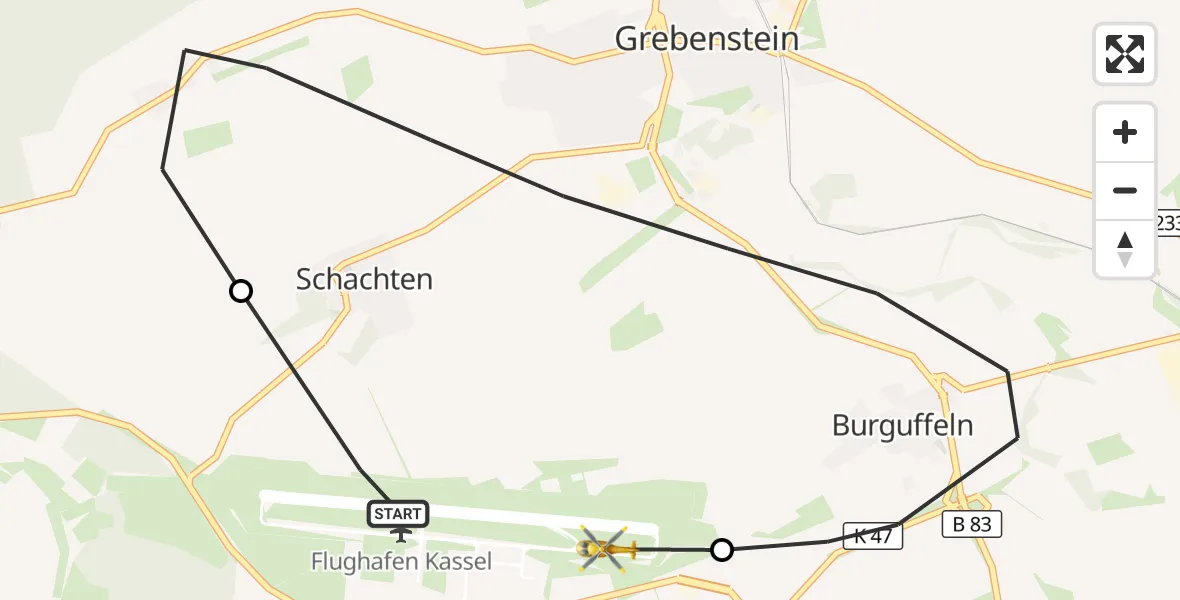 Flugroute Rettungshubschrauber Kassel Flughafen - Kassel Flughafen, 26 Oktober 2026, 10:12