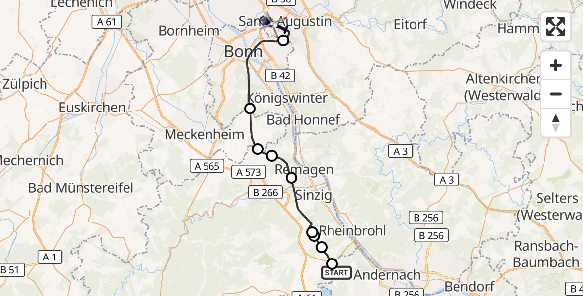 Flugroute Polizeihubschrauber Andernach - Bonn-Hangelar Flugplatz, 26 Oktober 2026, 10:15