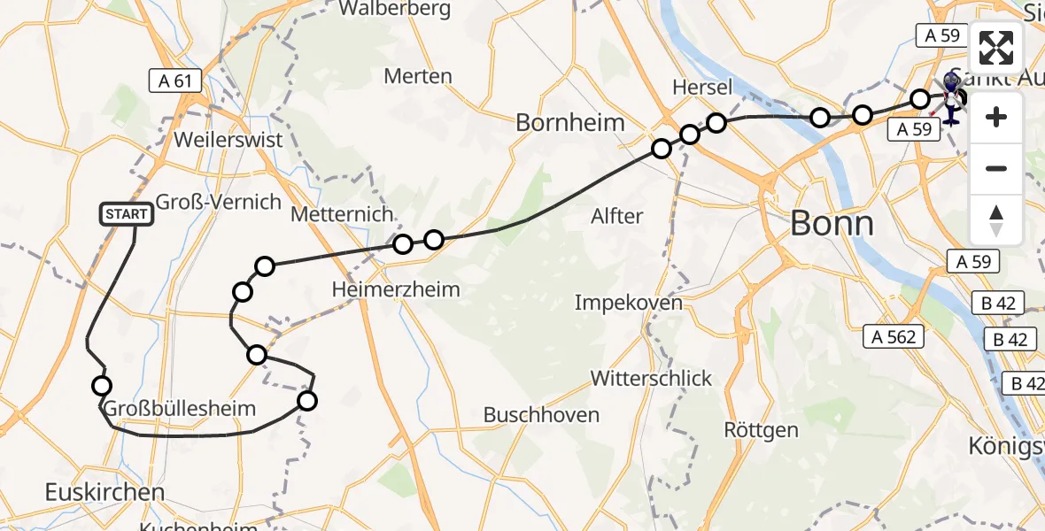 Flugroute Polizeihubschrauber Weilerswist - Sankt Augustin, 26 Oktober 2026, 10:17