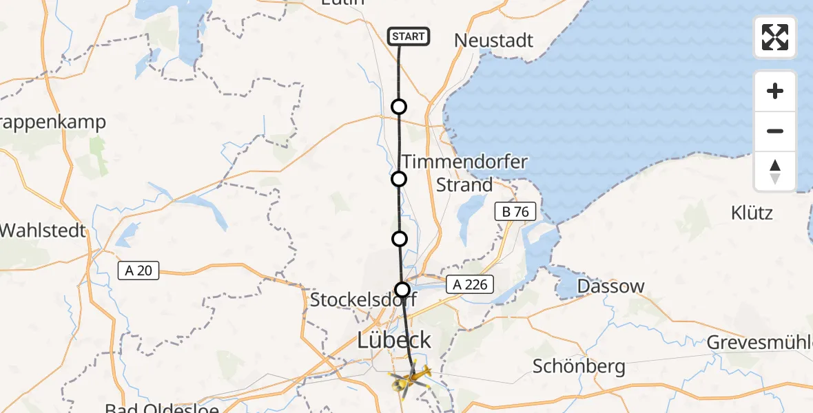 Flugroute Rettungshubschrauber Süsel - Lübeck, 26 Oktober 2026, 10:17