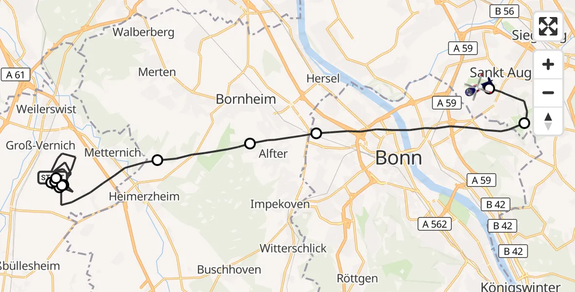 Flugroute Polizeihubschrauber Weilerswist - Bonn-Hangelar Flugplatz, 26 Oktober 2026, 10:21
