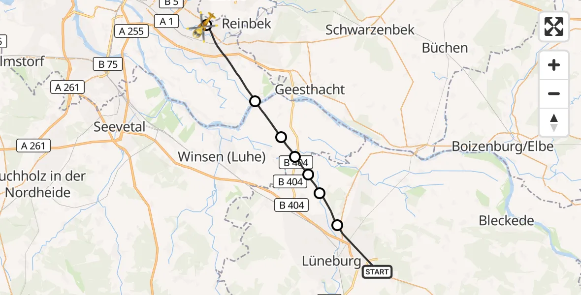Flugroute Rettungshubschrauber Lüneburg - Christoph Hansa ADAC Hubschrauberlandeplatz, 26 Oktober 2026, 10:27