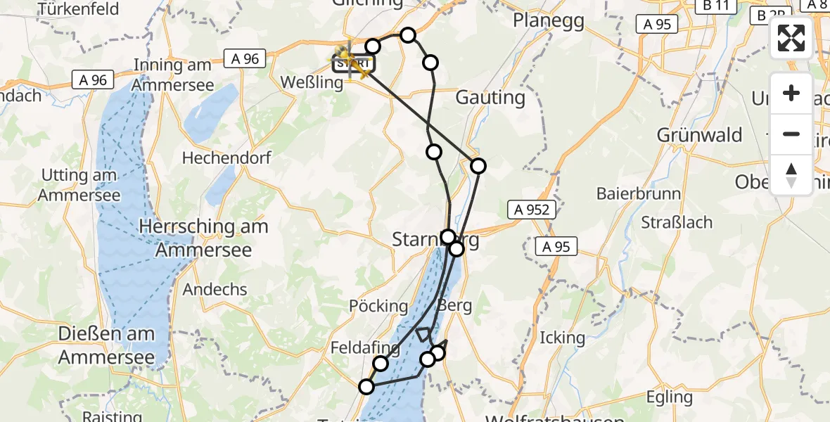 Flugroute Rettungshubschrauber Oberpfaffenhofen Flughafen - Oberpfaffenhofen Flughafen, 26 Oktober 2026, 10:28