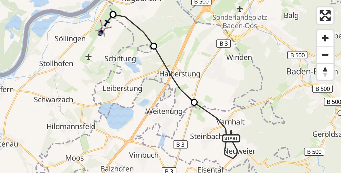 Flugroute Polizeihubschrauber Baden-Baden - Karlsruhe Baden-Baden Flughafen, 26 Oktober 2026, 10:33