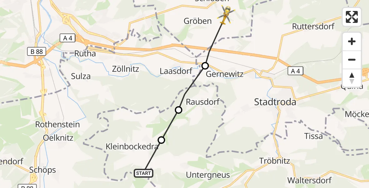 Flugroute Rettungshubschrauber Kleinbockedra - Schlöben, 26 Oktober 2026, 10:40