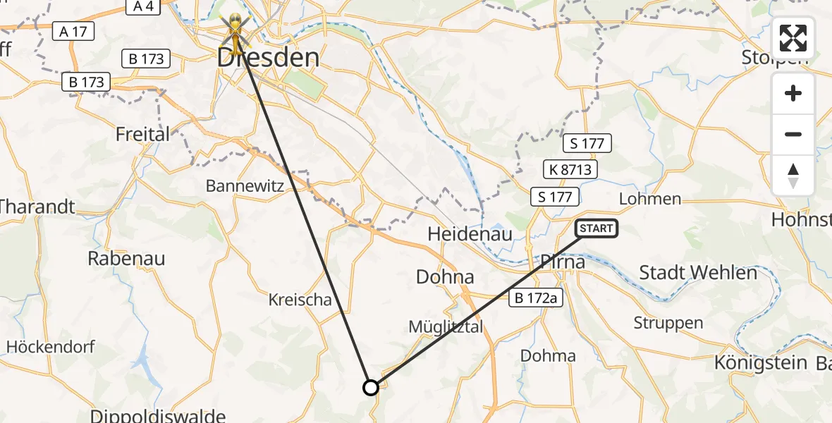 Flugroute Rettungshubschrauber Pirna - Dresden Friedrichstadt Hospital, 26 Oktober 2026, 10:42