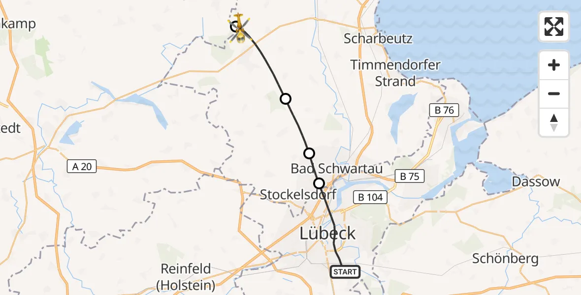 Flugroute Rettungshubschrauber Lübeck - Christoph 12 Luftrettungszentrum, 26 Oktober 2026, 10:53