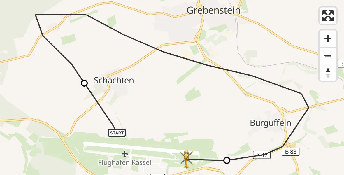 Flugroute Rettungshubschrauber Kassel Flughafen - Kassel Flughafen, 26 Oktober 2026, 10:54