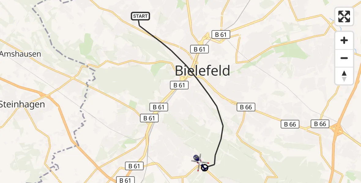 Flugroute Polizeihubschrauber Bielefeld - Luftrettungszentrum Bielefeld, 26 Oktober 2026, 10:54