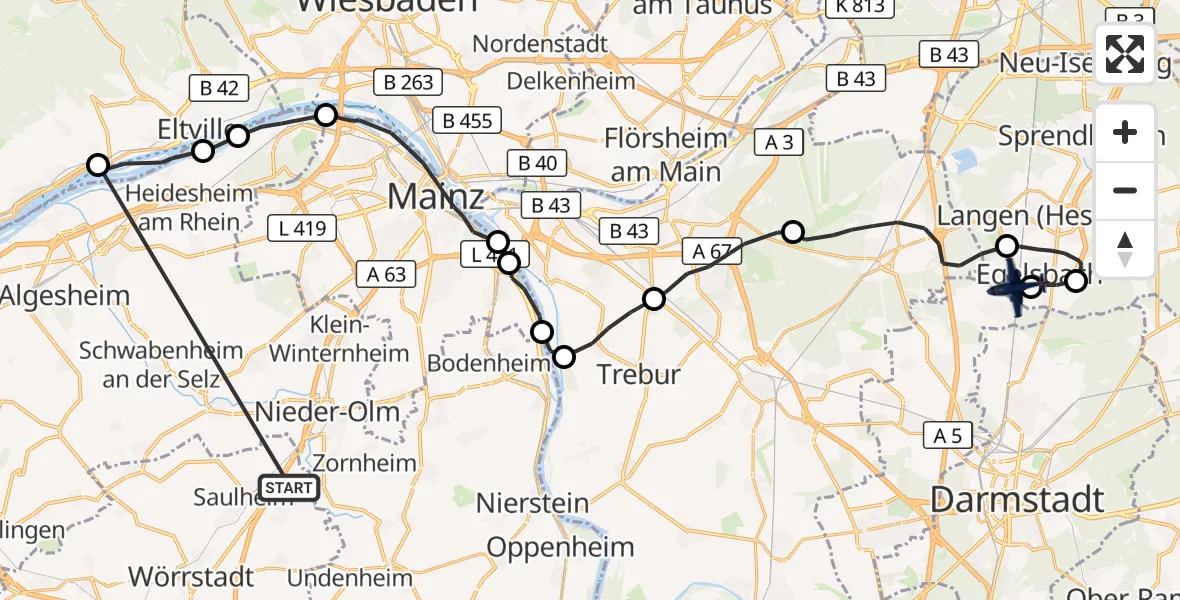 Flugroute Polizeiflugzeug Udenheim - Flughafen Frankfurt-Egelsbach, 26 Oktober 2026, 10:57