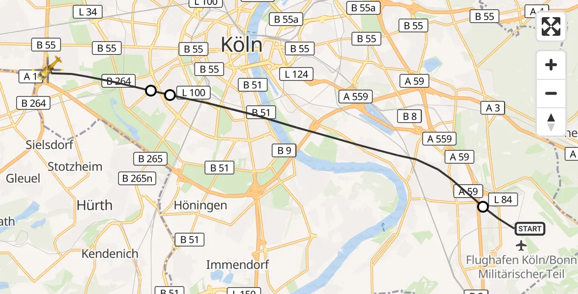 Flugroute Rettungshubschrauber Köln Bonn Flughafen - Köln, 26 Oktober 2026, 11:00