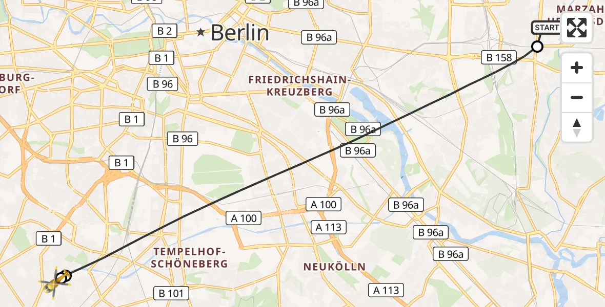 Flugroute Rettungshubschrauber Berlin Emergency Hospital - Charité Clinic Benjamin Franklin Campus, 26 Oktober 2026, 11:01