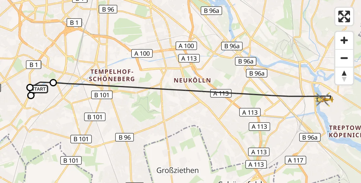 Flugroute Rettungshubschrauber Charité Clinic Benjamin Franklin Campus - Berlin, 26 Oktober 2026, 11:02