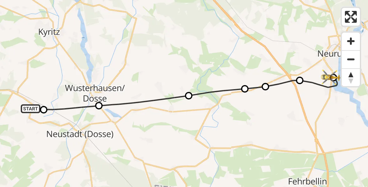 Flugroute Rettungshubschrauber Zernitz-Lohm - Rupin Hospital, 26 Oktober 2026, 11:04