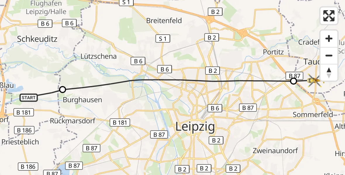 Flugroute Rettungshubschrauber Schkeuditz - Taucha, 26 Oktober 2026, 11:11