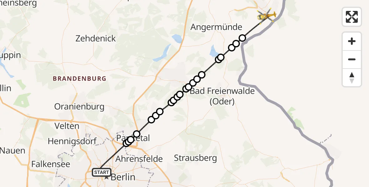 Flugroute Ambulanzhubschrauber Berlin - Schwedt/Oder, 26 Oktober 2026, 11:12