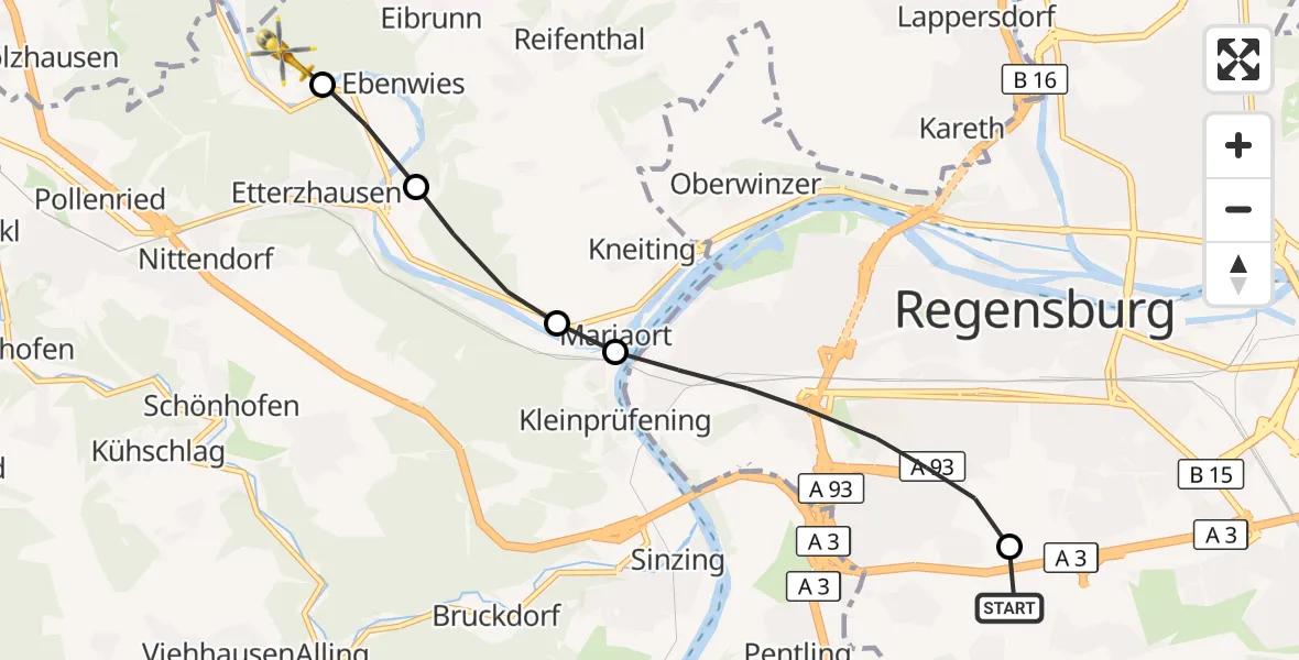 Flugroute Rettungshubschrauber DRF Air Rescue Station Regensburg / Regensburg University Hospital - Pettendorf, 26 Oktober 2026, 11:13