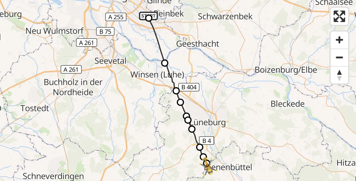 Flugroute Rettungshubschrauber Christoph Hansa ADAC Hubschrauberlandeplatz - Bienenbüttel, 26 Oktober 2026, 11:16