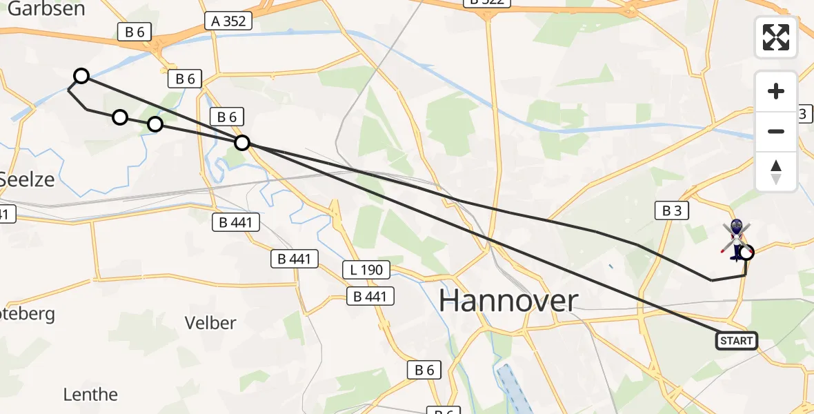 Flugroute Polizeihubschrauber Hannover - Hannover Luftrettung Hubschrauberlandeplatz (Christoph 4), 26 Oktober 2026, 11:27