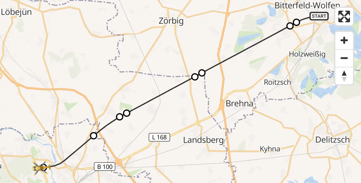 Flugroute Rettungshubschrauber Bitterfeld-Wolfen - Halle (Saale) University Hospital, 26 Oktober 2026, 11:30