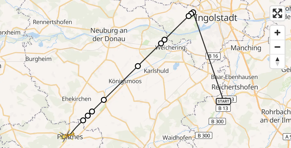 Flugroute Rettungshubschrauber Reichertshofen - Pöttmes, 26 Oktober 2026, 11:38