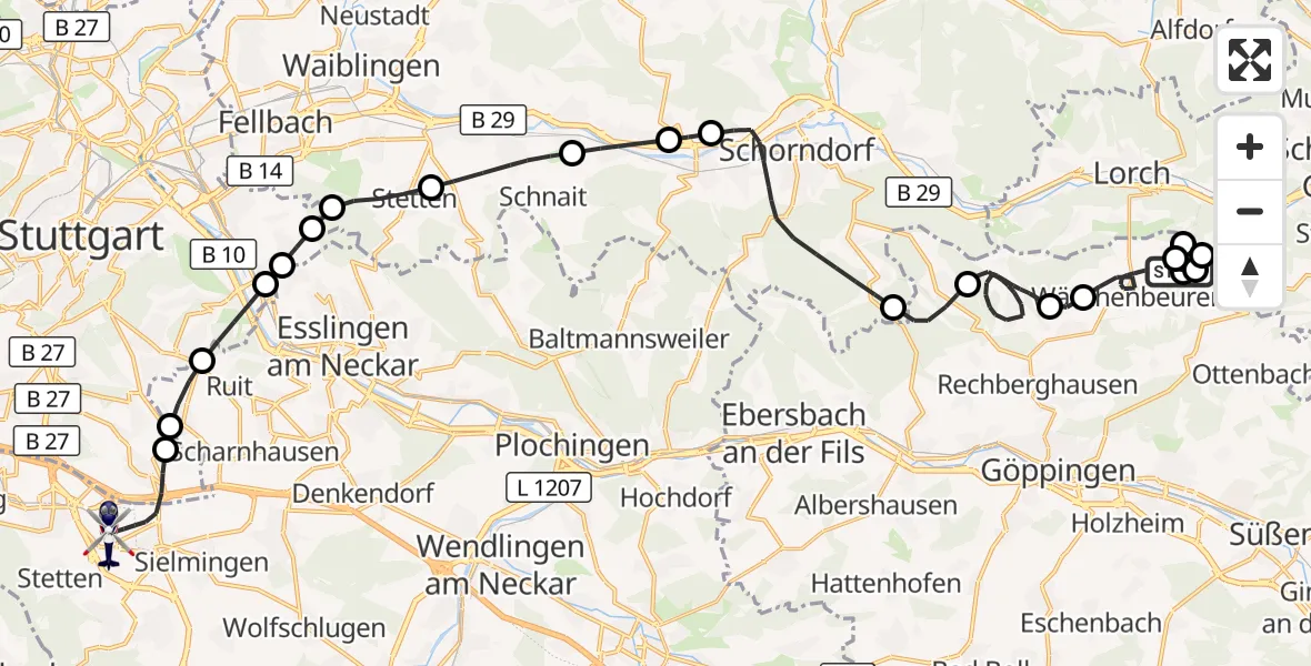 Flugroute Polizeihubschrauber Wäschenbeuren - Flughafen Stuttgart, 26 Oktober 2026, 11:44