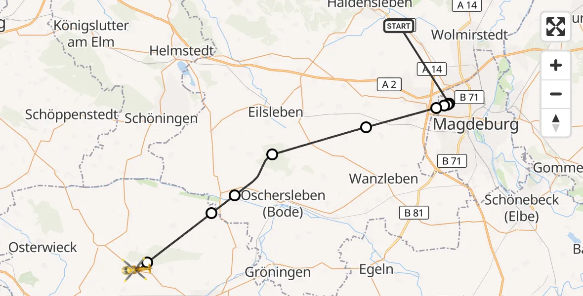 Flugroute Rettungshubschrauber Haldensleben - Halberstadt, 26 Oktober 2026, 11:44