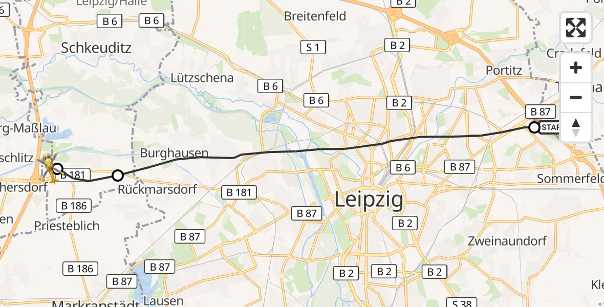 Flugroute Rettungshubschrauber Taucha - ADAC Air Rescue Station Leipzig/Schkeuditz-Dölzig Hubschrauberlandeplatz (Christoph 61), 26 Oktober 2026, 11:49