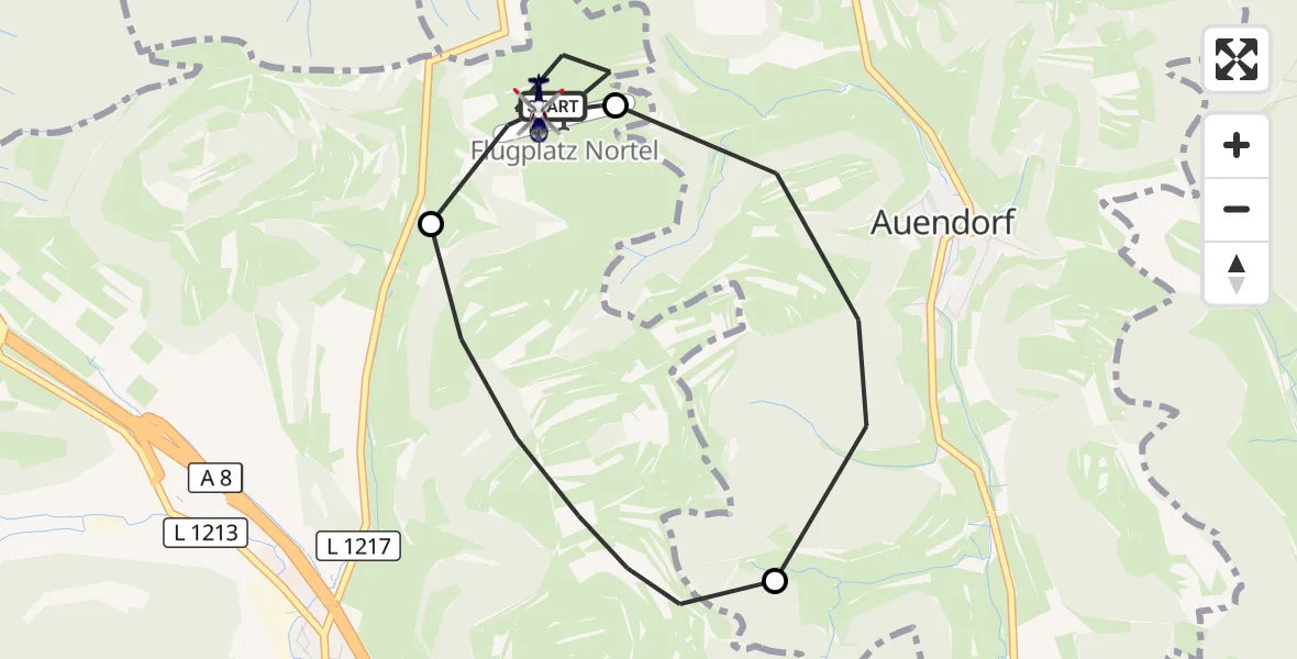 Flugroute Polizeihubschrauber Gruibingen-Nortel Flugplatz - Gruibingen-Nortel Flugplatz, 26 Oktober 2026, 11:49