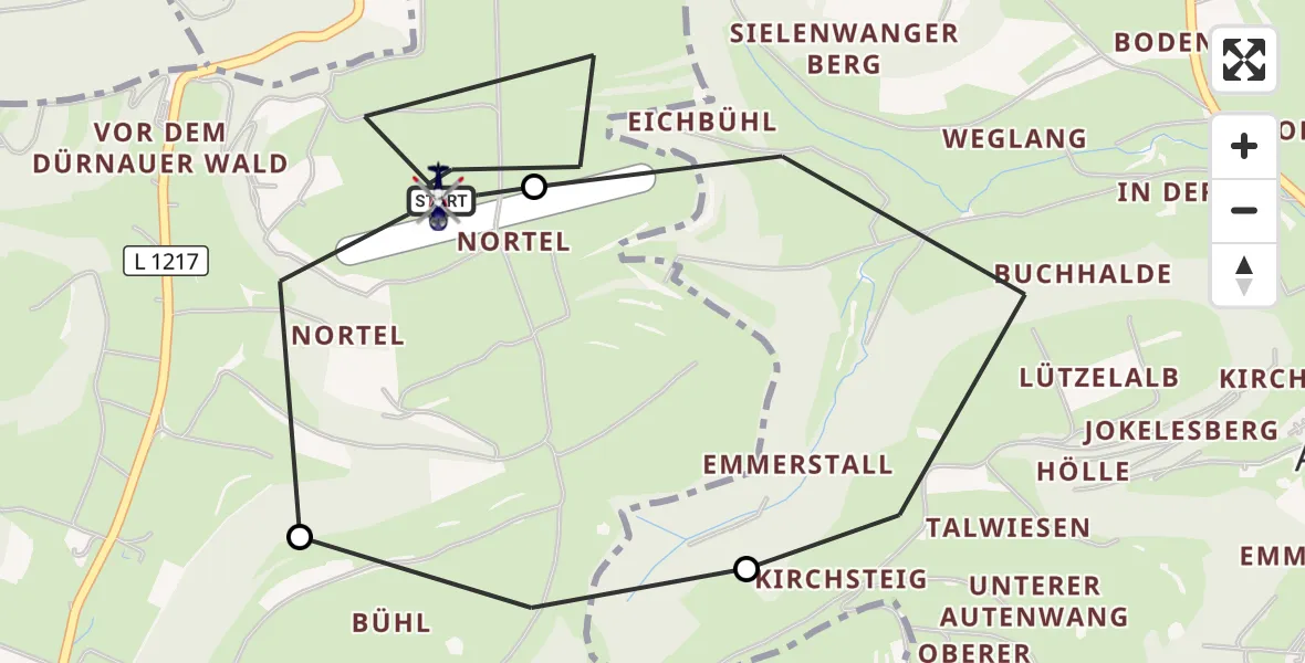 Flugroute Polizeihubschrauber Gruibingen-Nortel Flugplatz - Gruibingen-Nortel Flugplatz, 26 Oktober 2026, 11:58