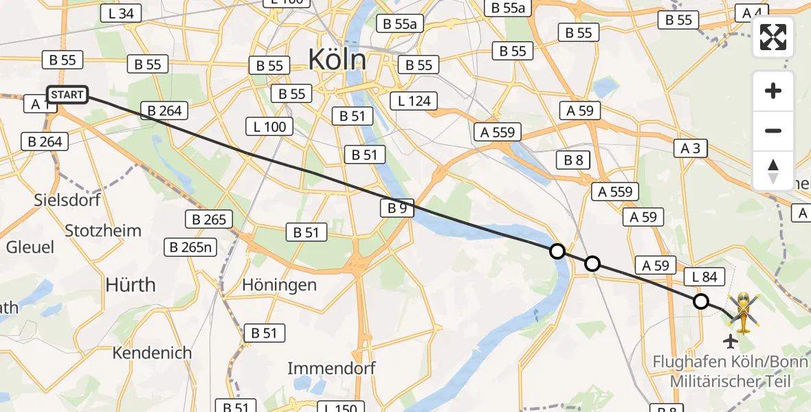 Flugroute Rettungshubschrauber Köln - Köln Bonn Flughafen, 26 Oktober 2026, 11:58
