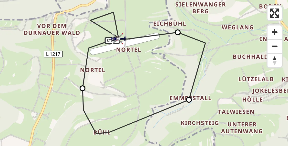 Flugroute Polizeihubschrauber Gruibingen-Nortel Flugplatz - Gruibingen-Nortel Flugplatz, 26 Oktober 2026, 12:02