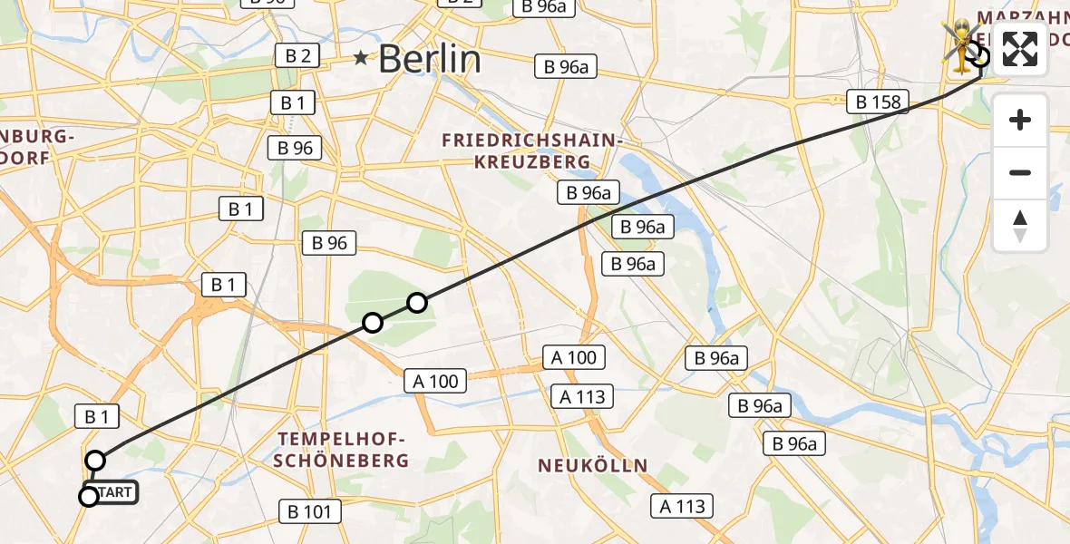 Flugroute Rettungshubschrauber Charité Clinic Benjamin Franklin Campus - Berlin Emergency Hospital, 26 Oktober 2026, 12:03