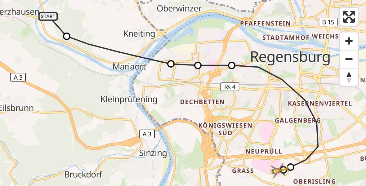 Flugroute Rettungshubschrauber Nittendorf - DRF Air Rescue Station Regensburg / Regensburg University Hospital, 26 Oktober 2026, 12:08