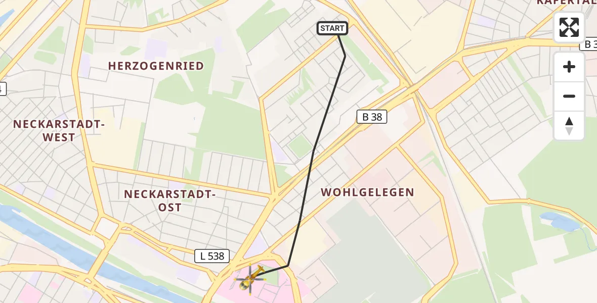 Flugroute Rettungshubschrauber Mannheim - Mannheim, 26 Oktober 2026, 12:10