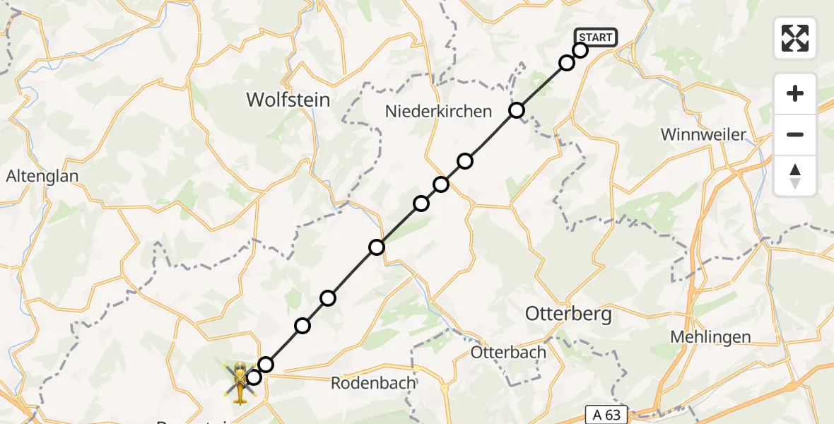 Flugroute Rettungshubschrauber Rockenhausen - Mackenbach, 26 Oktober 2026, 12:13