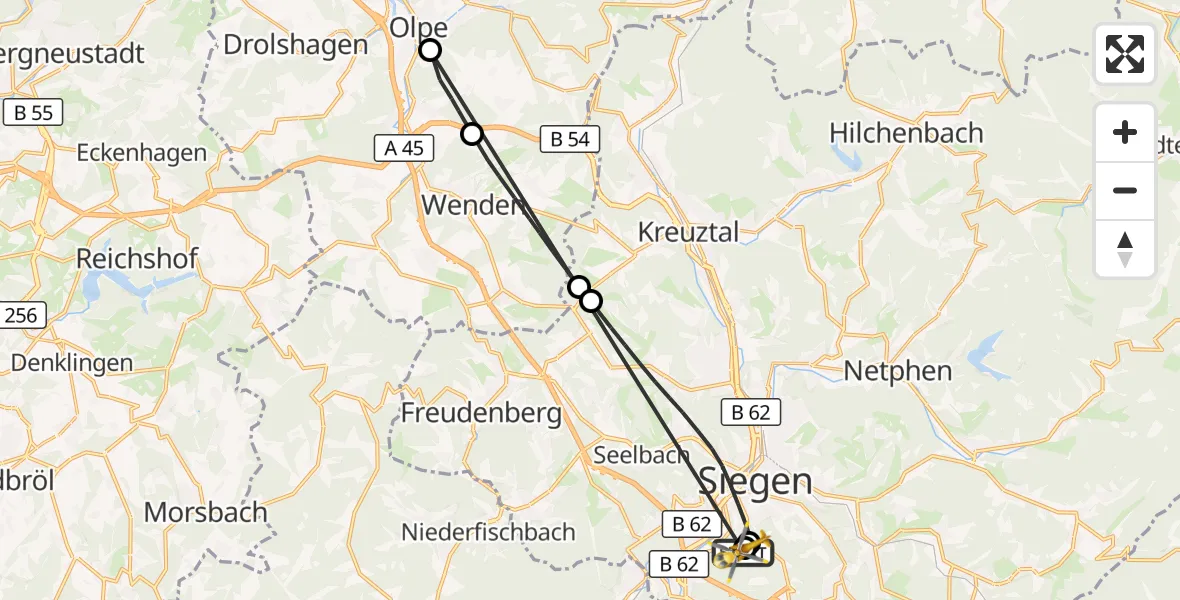 Flugroute Rettungshubschrauber Evangelisches Jung-Stilling Hospital - Evangelisches Jung-Stilling Hospital, 26 Oktober 2026, 12:14