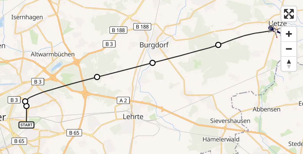 Flugroute Polizeihubschrauber Hannover - Uetze, 26 Oktober 2026, 12:18