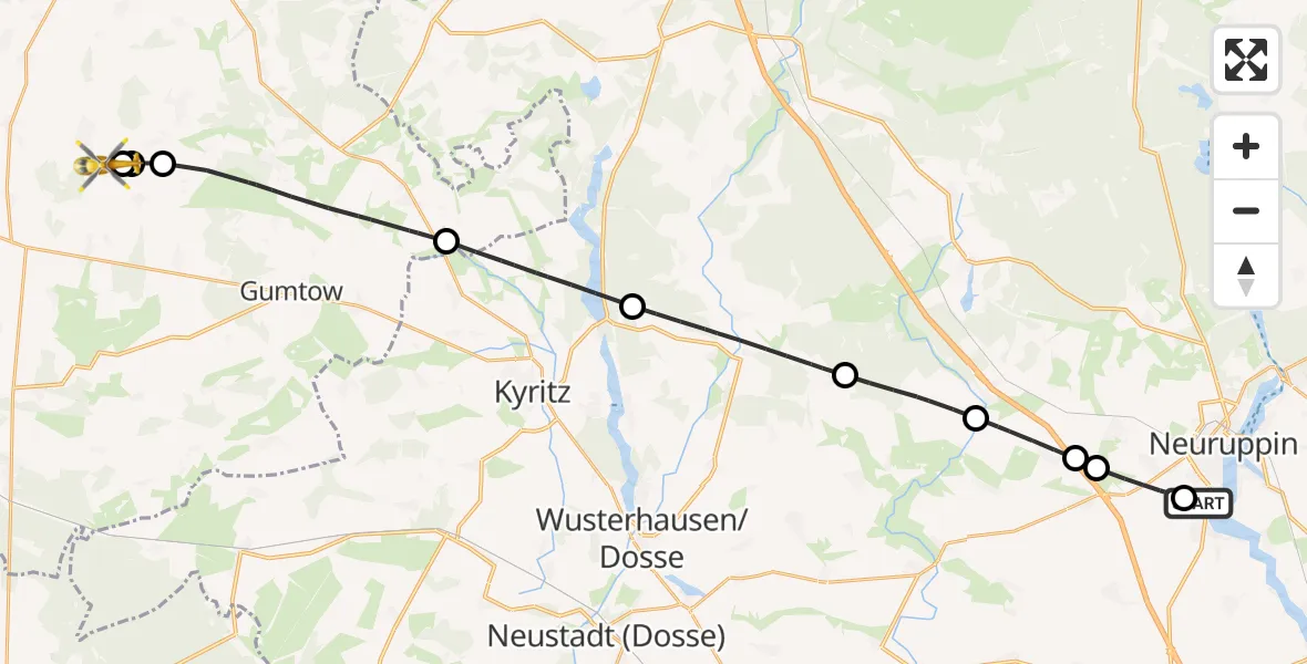 Flugroute Rettungshubschrauber Rupin Hospital - Groß Pankow (Prignitz), 26 Oktober 2026, 12:18