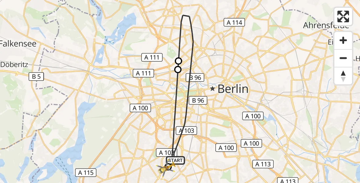 Flugroute Rettungshubschrauber Berlin - Charité Clinic Benjamin Franklin Campus, 26 Oktober 2026, 12:26