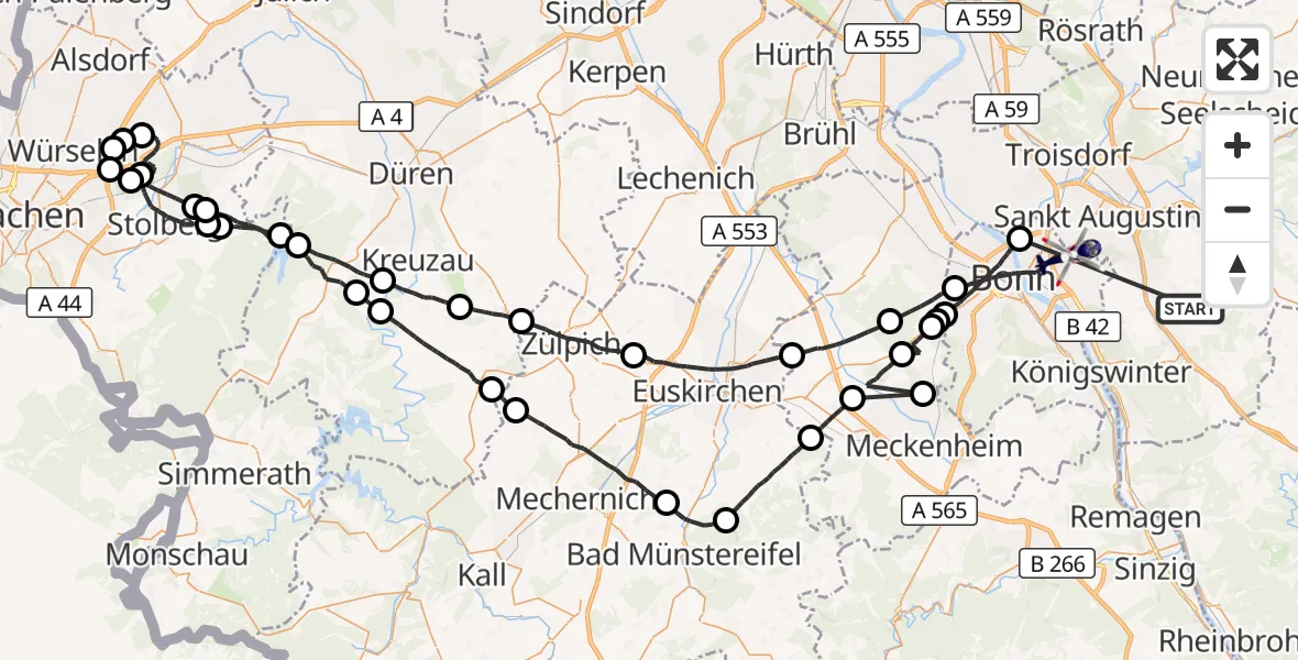 Flugroute Polizeihubschrauber Königswinter - Bonn, 26 Oktober 2026, 12:26
